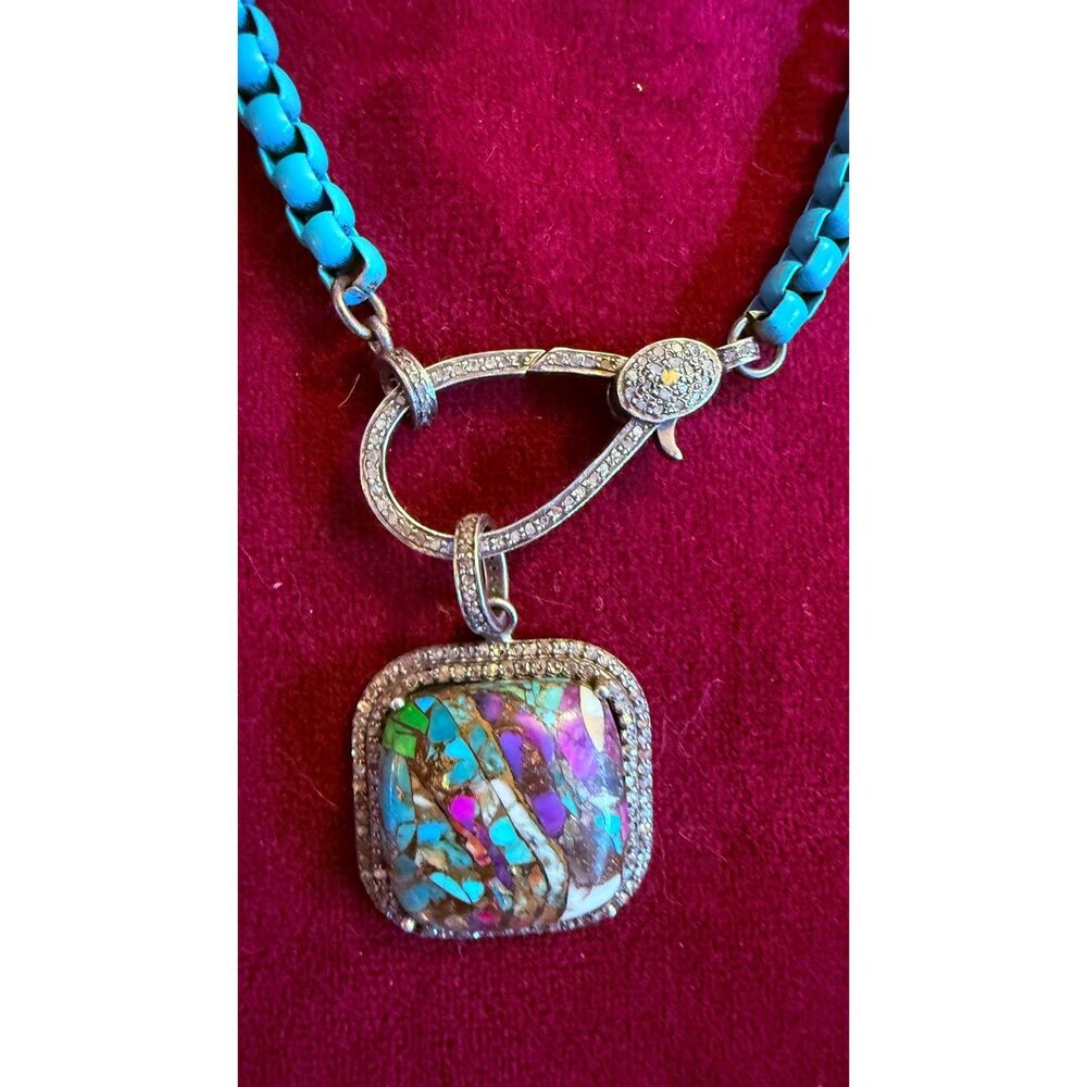 Ilissa Michelle Turquoise Pendant & Enamel Chain Pave Diamond Clasp